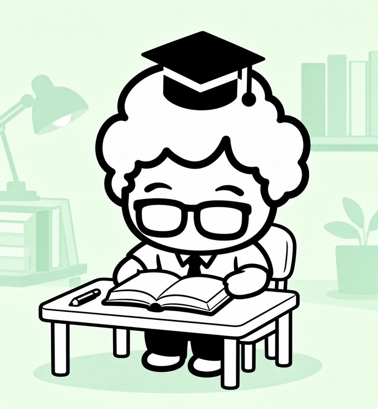 机で勉強するたぶおくん